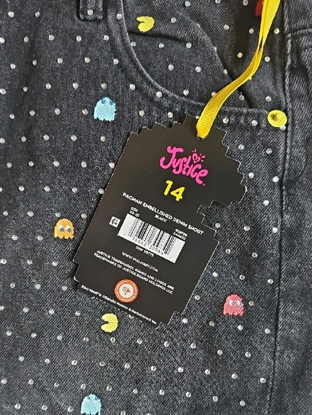 Girls Justice Black Denim Shorts with Multicolor Arcade Pacman Print New!
